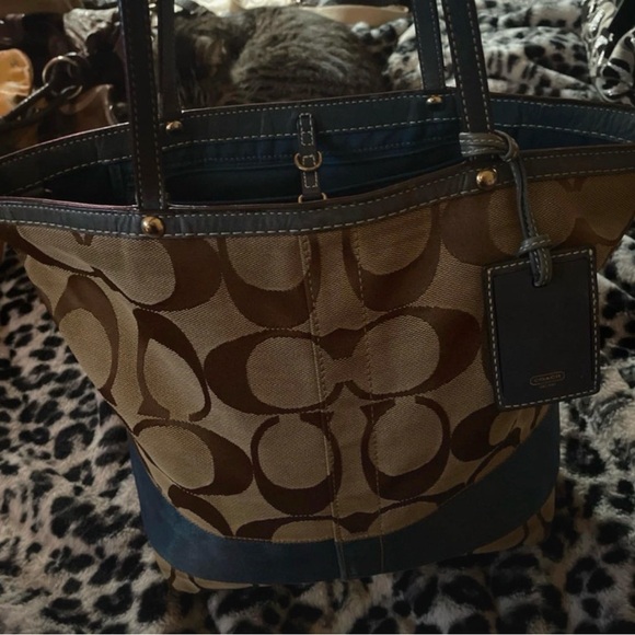 Coach Brown and Blue Signature Tote